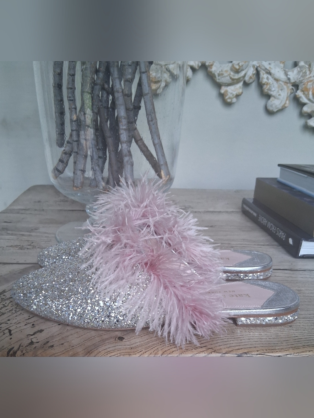 Kate Spade New York Silver and Pink Marabou Mules Size 10 - Picture 2 of 11